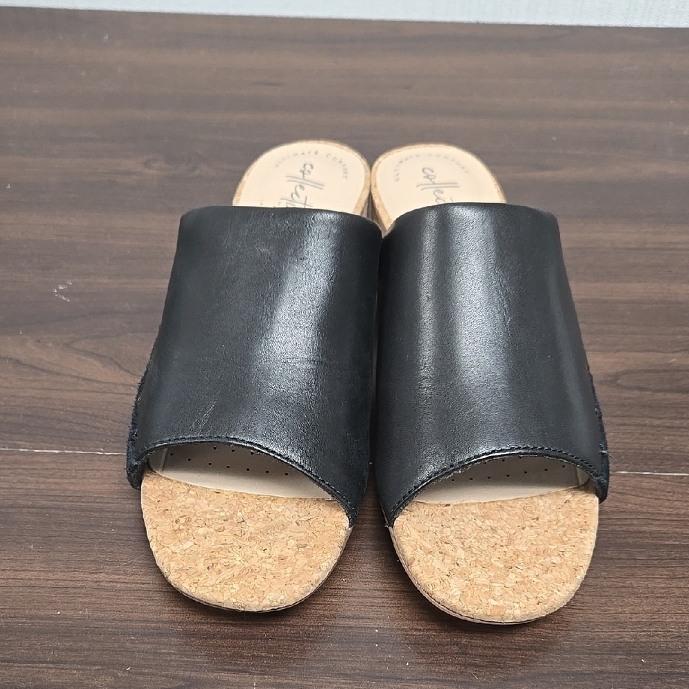 Clarks Size 6W Black Leather Elisa Abby Slide Mule Sandals